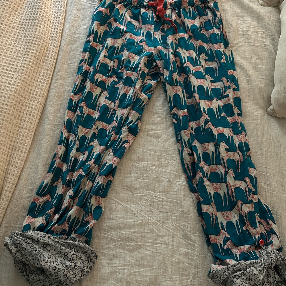 Anthropologie Altea Teal and Pink Horse Print Pajama Pants